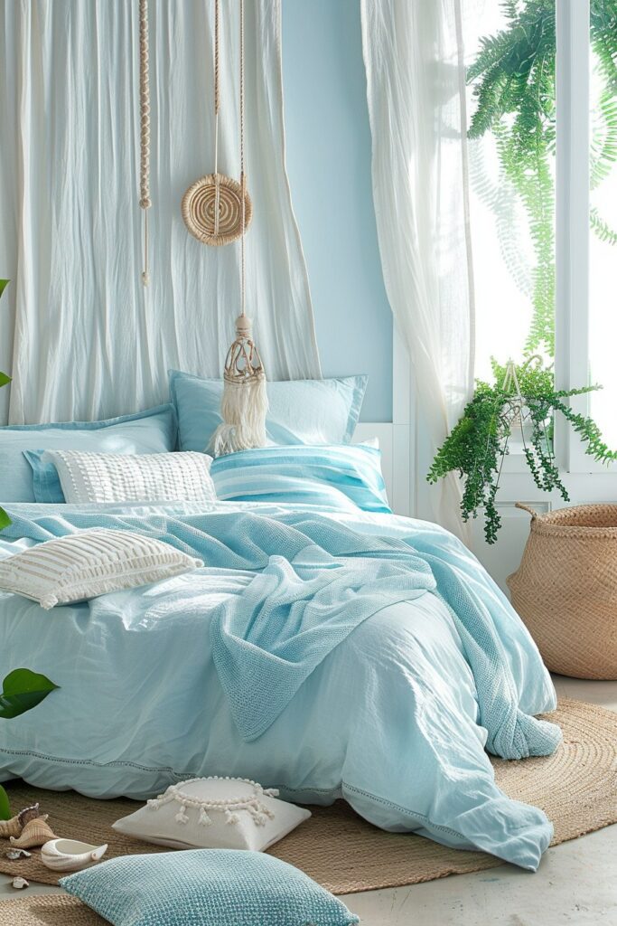 29 Light Blue Boho Bedrooms 3 Coastal Haven: Light Blue Boho Oasis