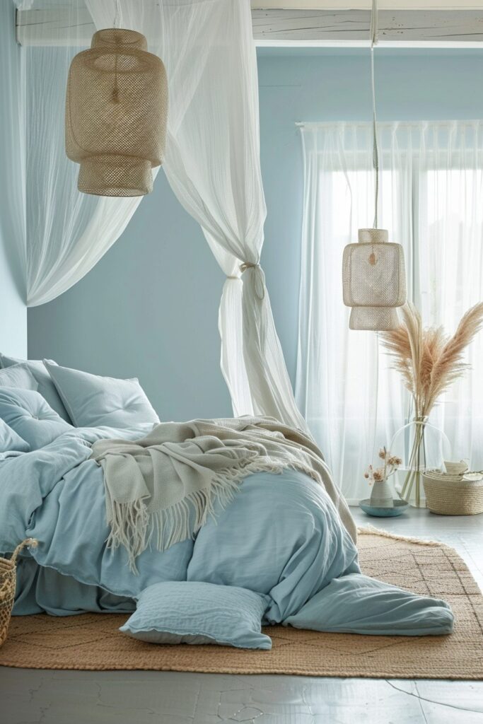 29 Light Blue Boho Bedrooms 20 Serenity Shores: Light Blue Boho Haven