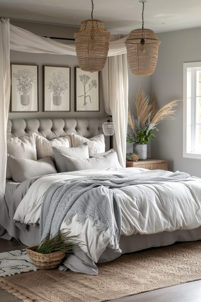 29 Grey Boho Bedroom Decor Ideas 28 Tranquil Overcast Oasis: Calmness in a Grey Boho Bedroom