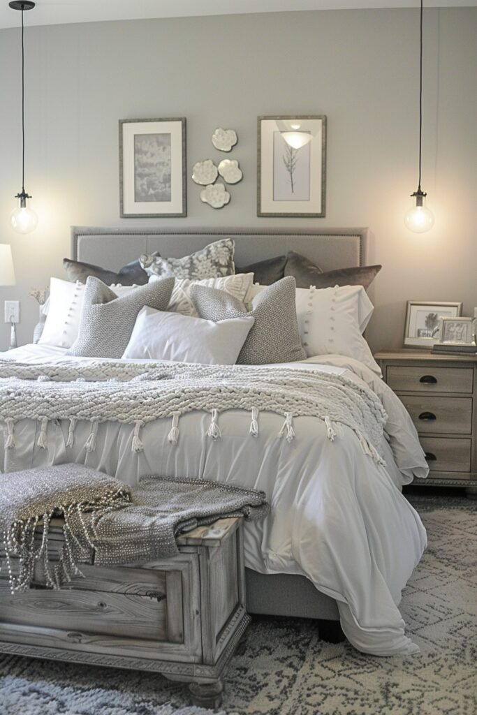 29 Grey Boho Bedroom Decor Ideas 21 Comfort in the Clouds: Softness in a Grey Boho Bedroom