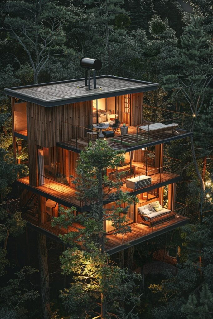 29 Awesome Treehouses for The Ultimate Backyard 4 Dusk Tower: Celestial Reverie and Starlit Fantasies Amidst Treetops