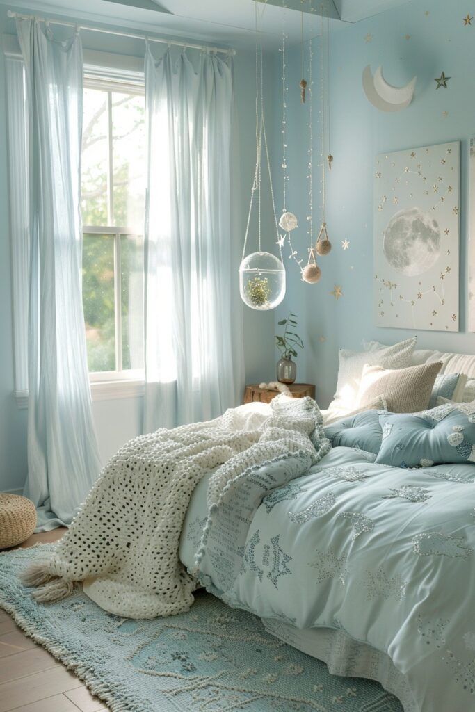 29 Light Blue Boho Bedrooms 18 Skyline Serenity: Light Blue Boho Haven