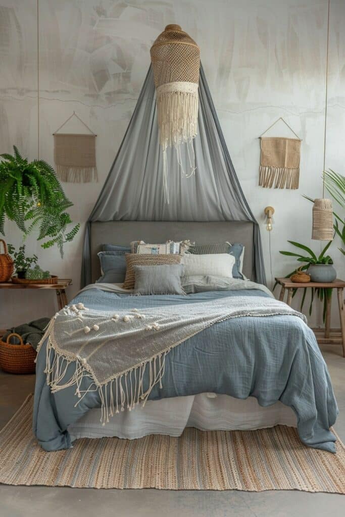 29 Grey Boho Bedroom Decor Ideas 14 Serenade in Slate: Harmonizing Your Grey Boho Bedroom