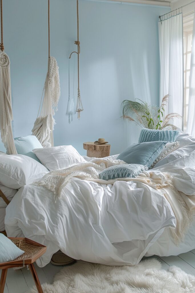 29 Light Blue Boho Bedrooms 11 Cloudy Haven: Bohemian Bedroom Hideaway