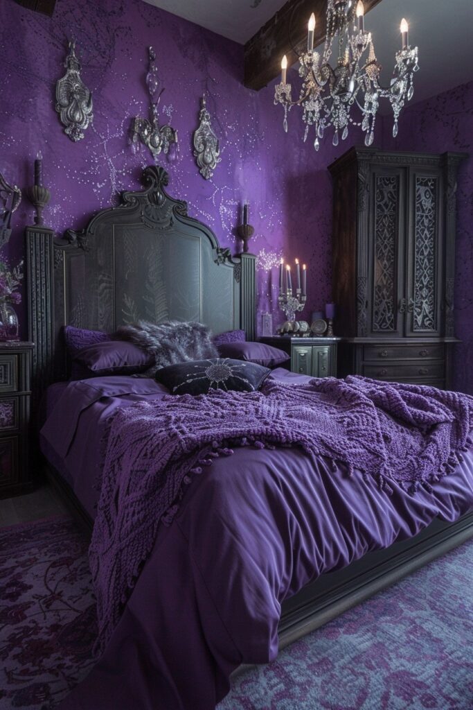 29 Enchanting Purple Witchy Bedroom Ideas to Mystify Your Space 10 Mystic Plum Refuge