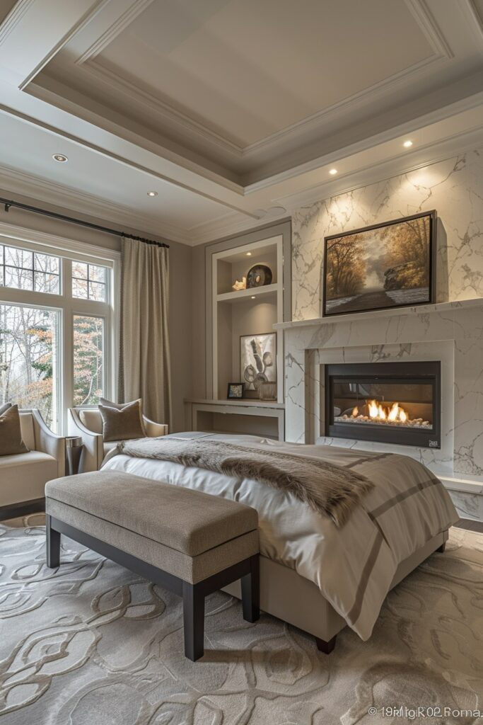 29 Bedroom with Fireplace Ideas for a Warm and Inviting Space 7 Sleek Sophistication: High-End Bedroom Fireplaces