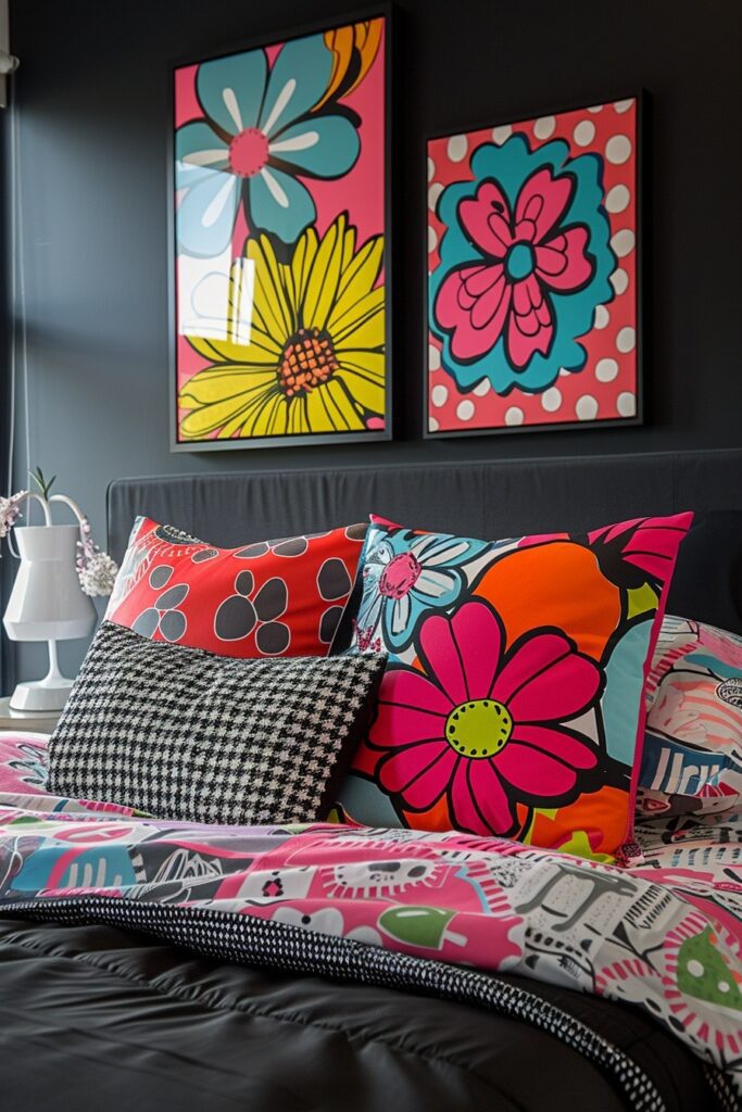 29 Black Bedroom Ideas for a Bold and Stylish Retreat 16 Black and Bright Pop Art