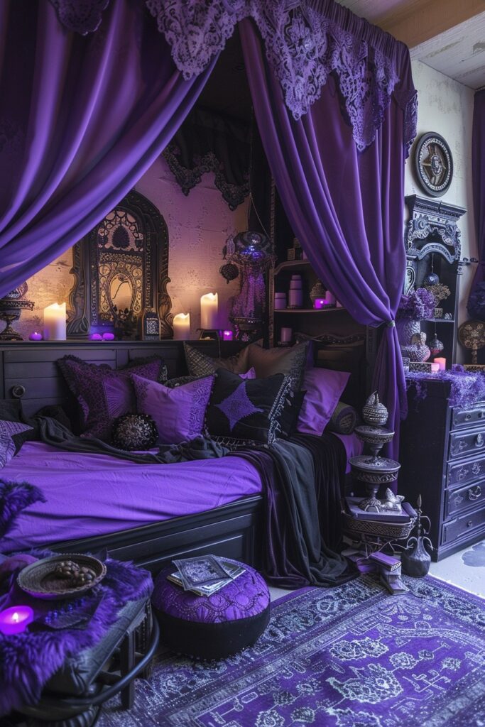 29 Enchanting Purple Witchy Bedroom Ideas to Mystify Your Space 15 Purple Haze Hex Chamber