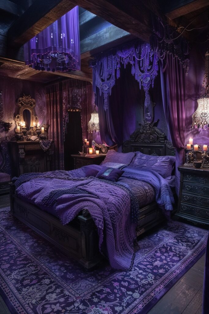 29 Enchanting Purple Witchy Bedroom Ideas to Mystify Your Space 18 Witch's Purple Dream Room