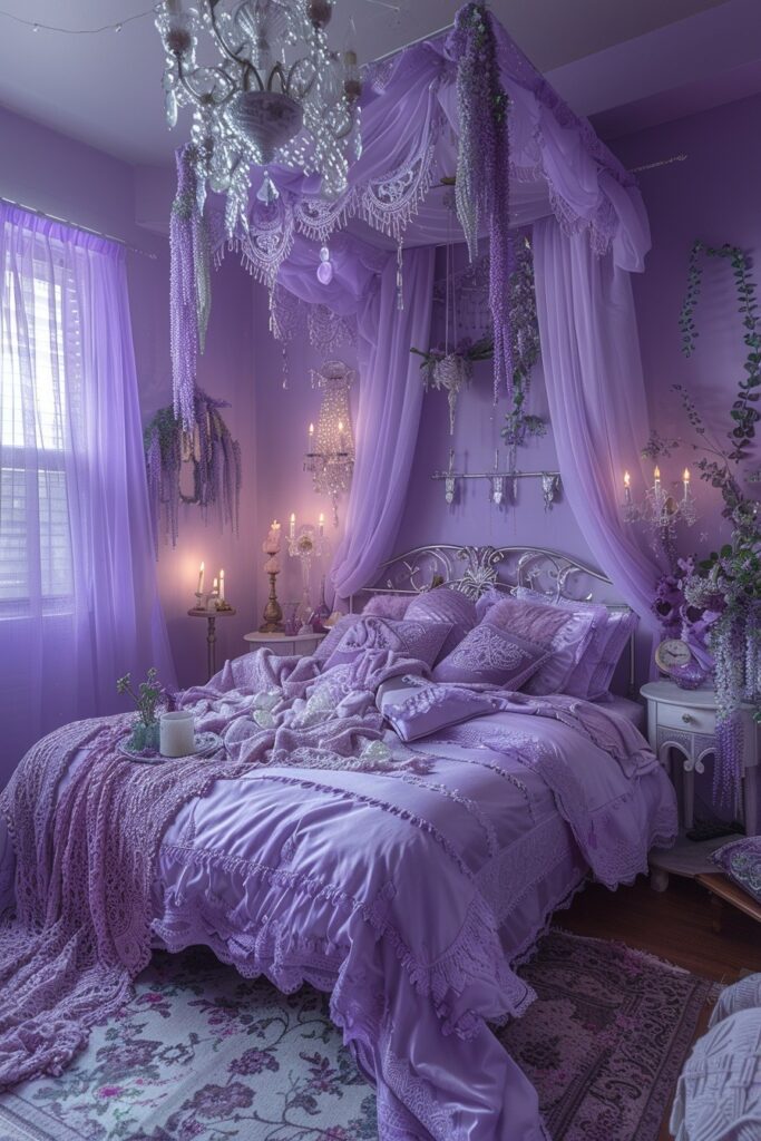 29 Enchanting Purple Witchy Bedroom Ideas to Mystify Your Space 5 Lilac Magic Suite