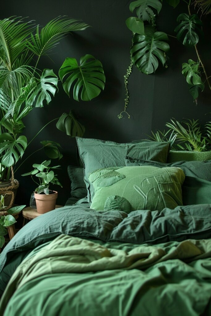 29 Black Bedroom Ideas for a Bold and Stylish Retreat 29 Black and Jungle Greenery