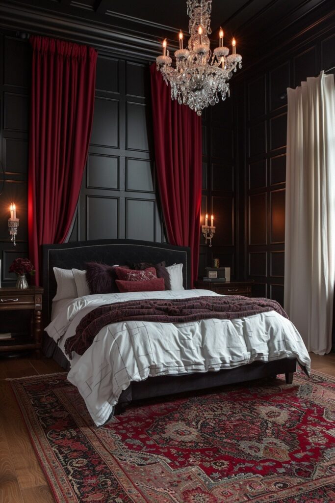 29 Black Bedroom Ideas for a Bold and Stylish Retreat 12 Black and Burgundy Romance