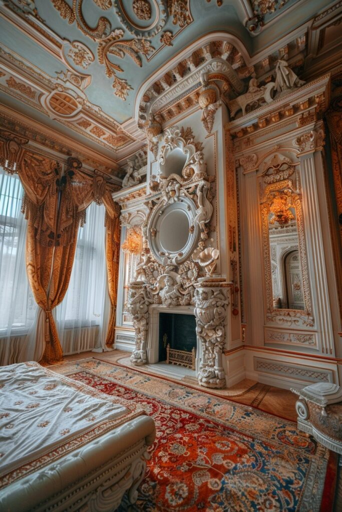 29 Bedroom with Fireplace Ideas for a Warm and Inviting Space 19 Baroque Elegance: Ornate Bedroom Fireplaces