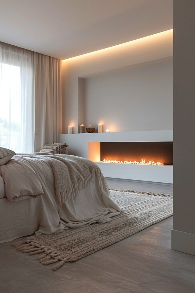 29 Bedroom with Fireplace Ideas for a Warm and Inviting Space 6 Minimalist Warmth: Simple Bedroom Fireplace Designs
