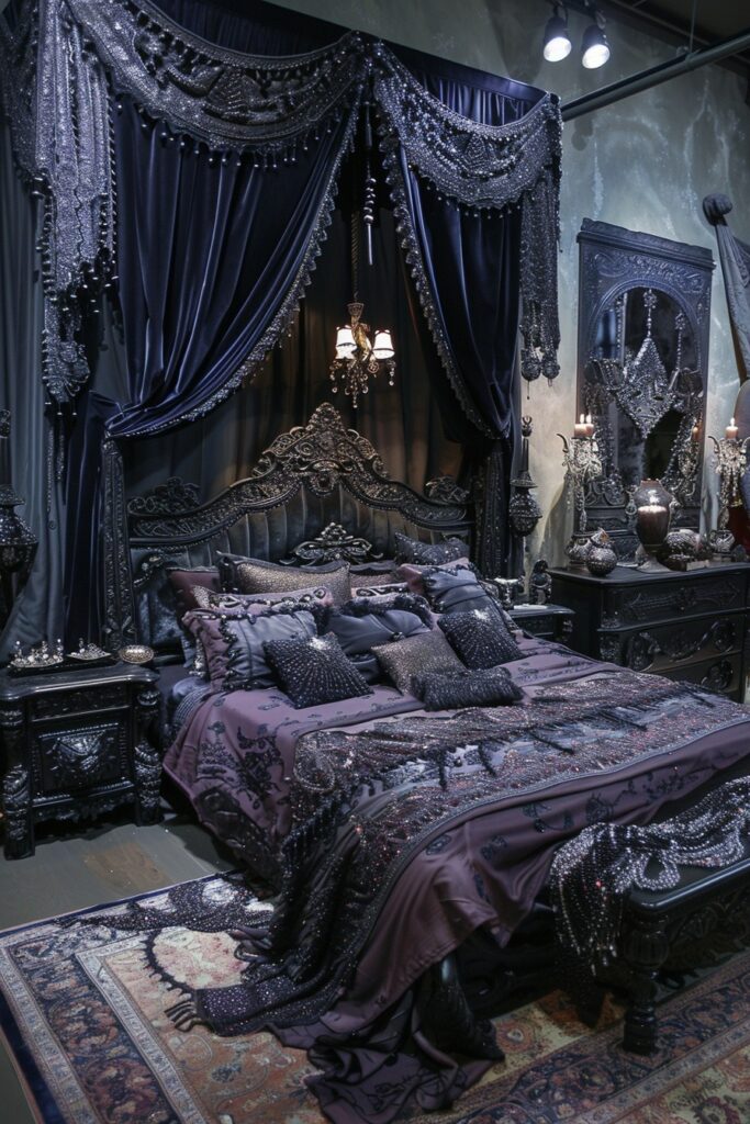 29 Goth Boho Bedroom Ideas to Unleash Your Mysterious Side 28 Twilight Opulence