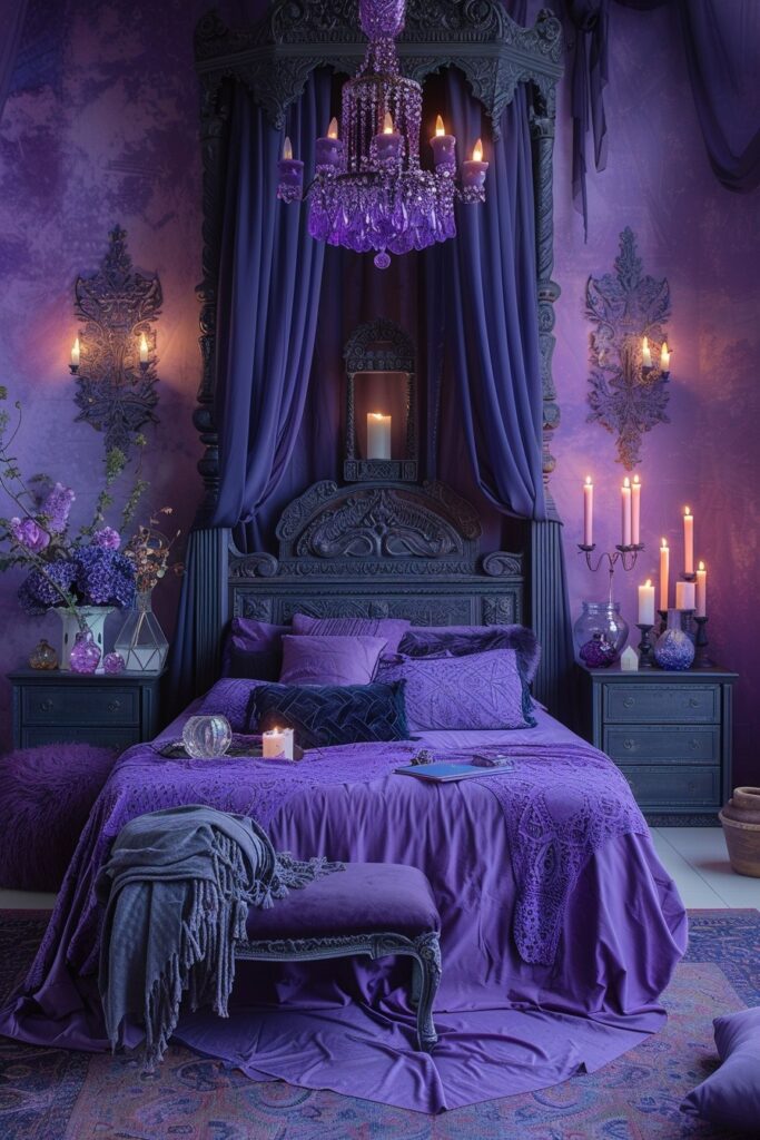 29 Enchanting Purple Witchy Bedroom Ideas to Mystify Your Space 9 Indigo Spellcaster's Haven