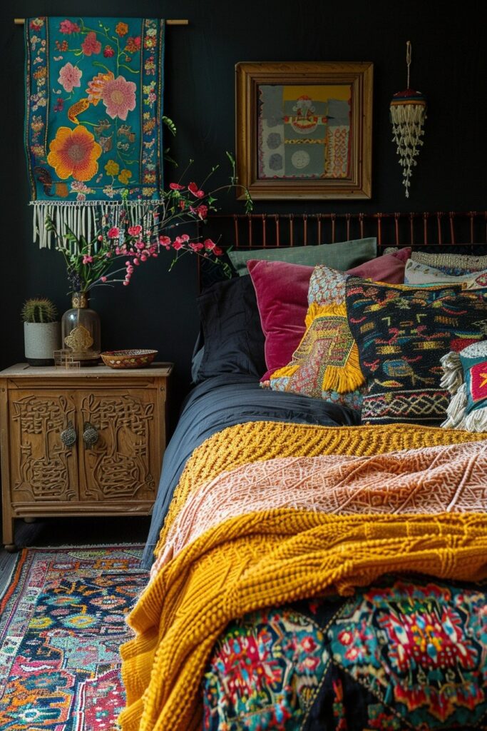 29 Black Bedroom Ideas for a Bold and Stylish Retreat 6 Bohemian Black Layers