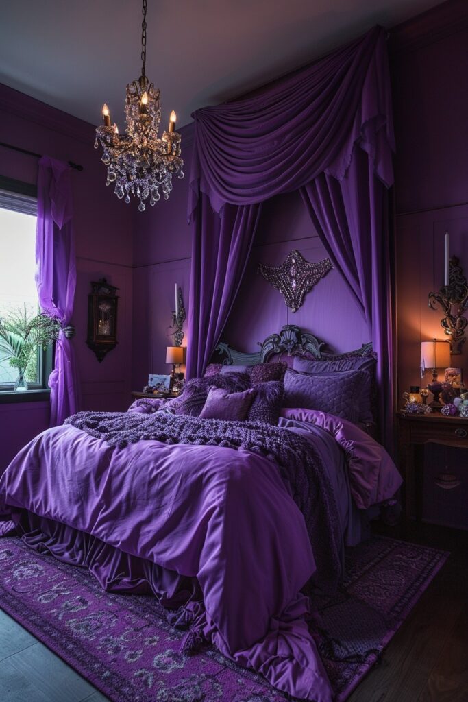 29 Enchanting Purple Witchy Bedroom Ideas to Mystify Your Space 16 Mulberry Mystic Chamber