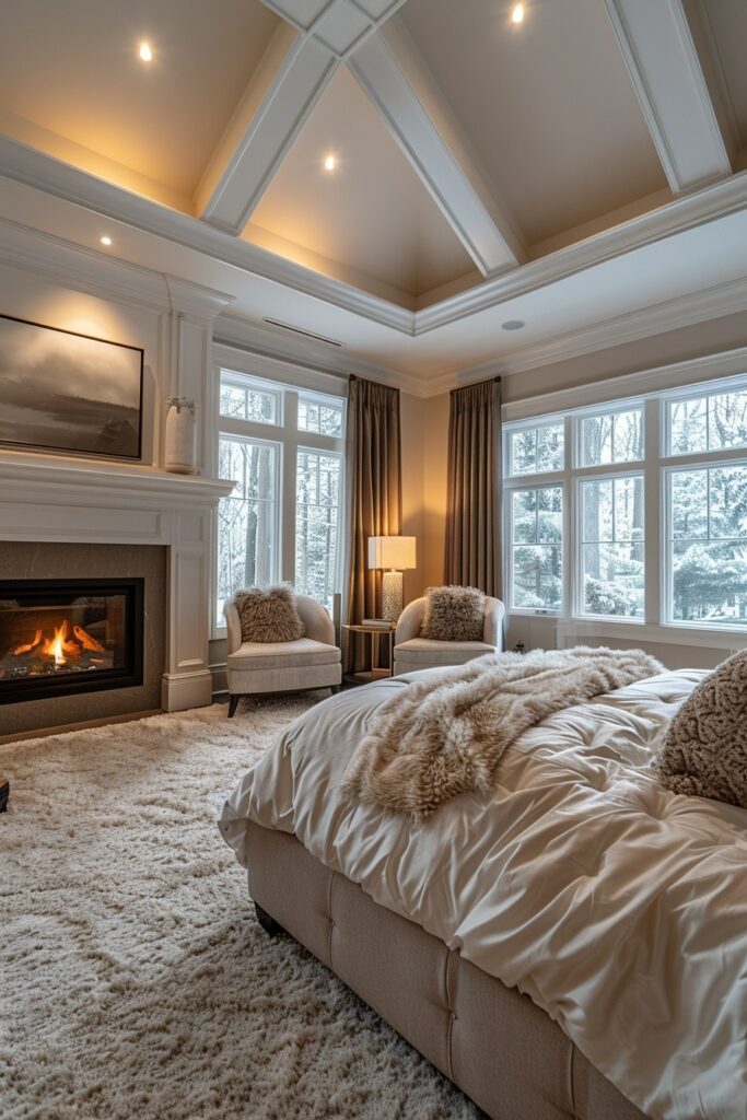 29 Bedroom with Fireplace Ideas for a Warm and Inviting Space 22 Suburban Oasis: Master Bedroom Fireplaces