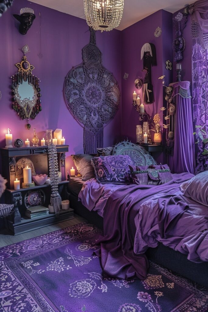 29 Enchanting Purple Witchy Bedroom Ideas to Mystify Your Space 20 Purple Crystal Ritual Room