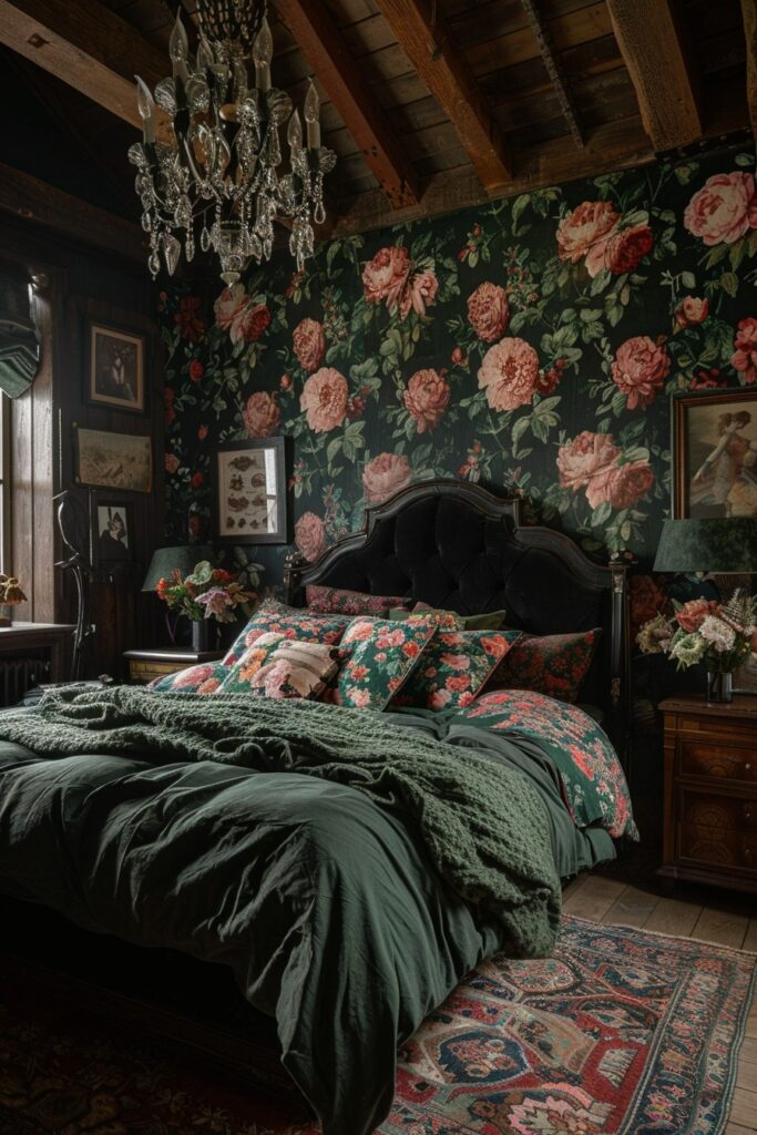 29 Goth Boho Bedroom Ideas to Unleash Your Mysterious Side 13 Floral Nocturne