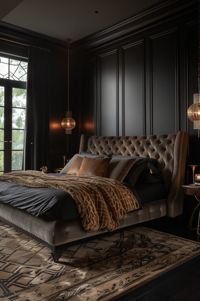 29 Black Bedroom Ideas for a Bold and Stylish Retreat 9 Art Deco Black Elegance