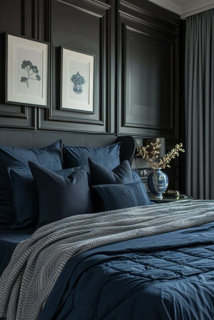 29 Black Bedroom Ideas for a Bold and Stylish Retreat 21 Moody Black and Blue