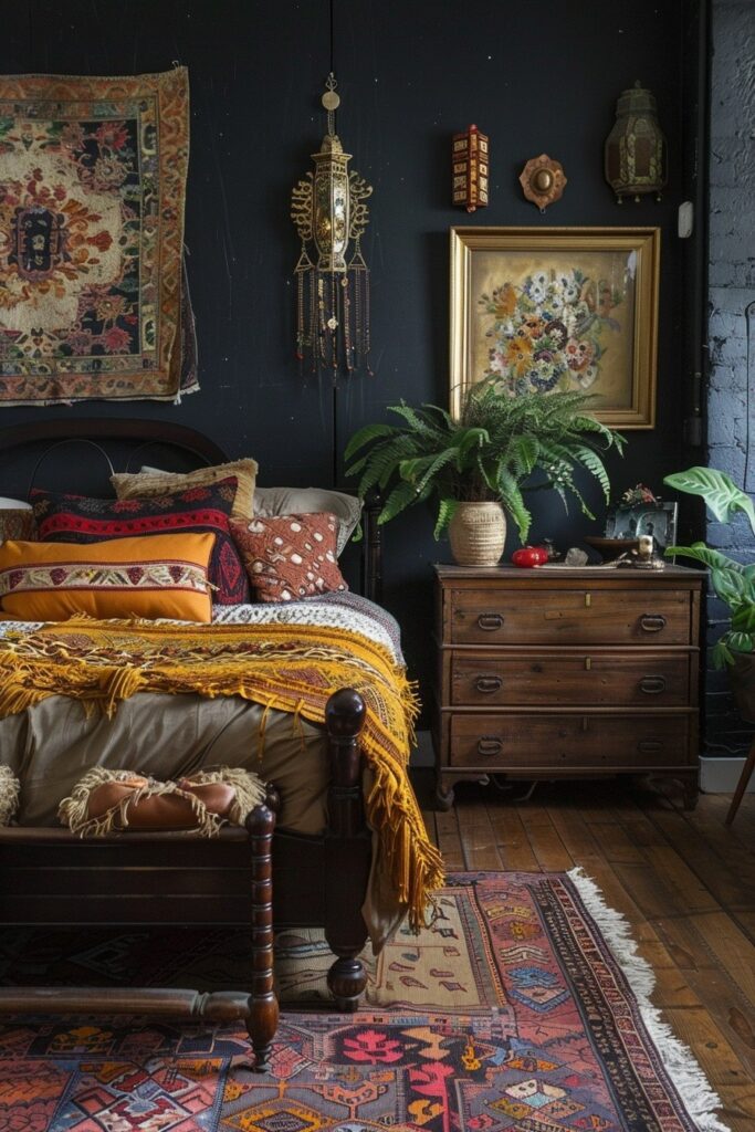 29 Black Bedroom Ideas for a Bold and Stylish Retreat 22 Eclectic Black with Global Decor