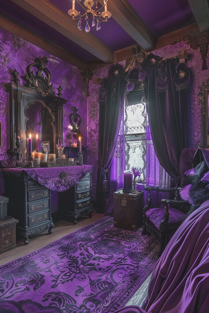 29 Enchanting Purple Witchy Bedroom Ideas to Mystify Your Space 11 Grape Glamour Spell Room