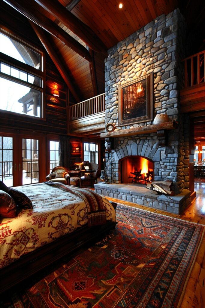 29 Bedroom with Fireplace Ideas for a Warm and Inviting Space 15 Mountain Retreat: Stone Fireplace Bedrooms