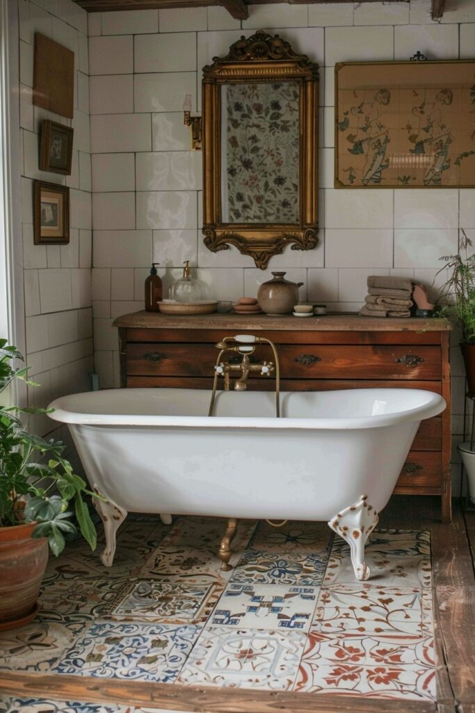 29 Boho Bathroom Ideas for a Chic and Relaxing Space 2 Nostalgic Charm: Antique Pieces in Boho Bathrooms