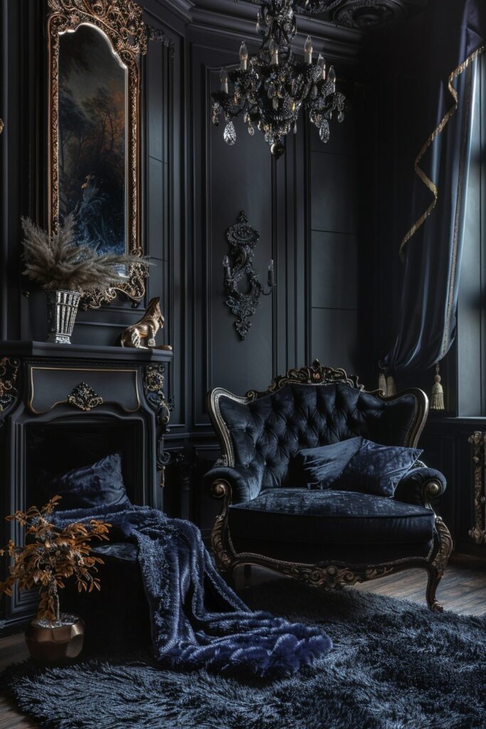 29 Black Bedroom Ideas for a Bold and Stylish Retreat 2 Gothic Glamour Hideaway