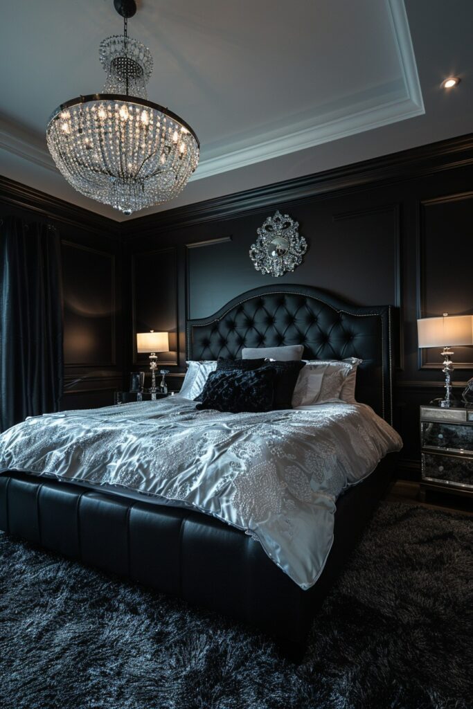 29 Black Bedroom Ideas for a Bold and Stylish Retreat 11 Glamorous Black and Crystal