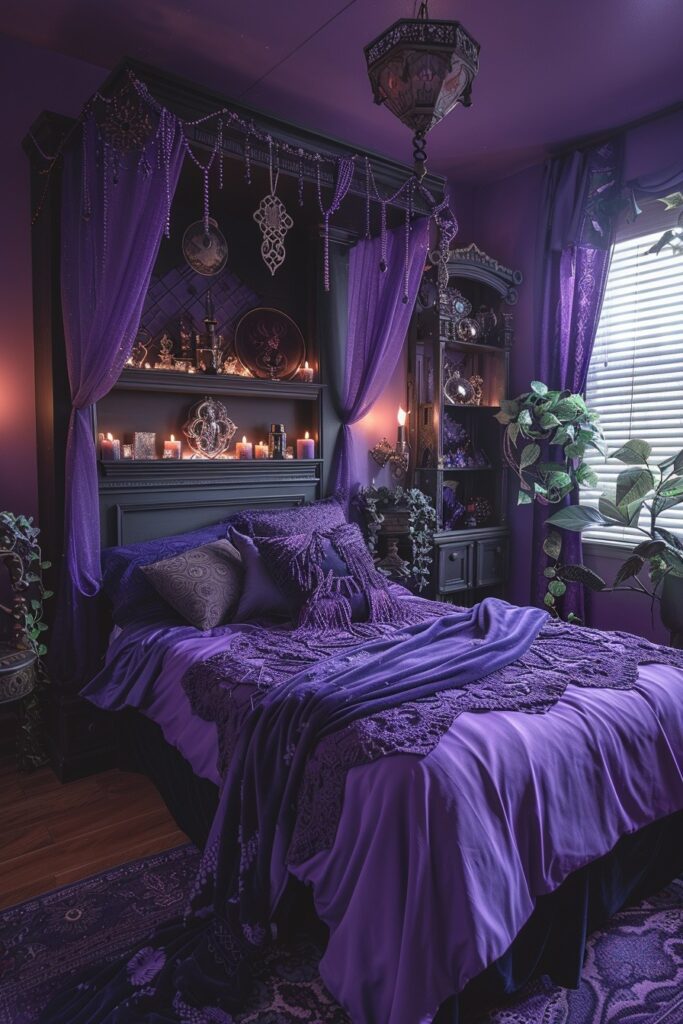 29 Enchanting Purple Witchy Bedroom Ideas to Mystify Your Space 25 Purple Shadow Sorcery Chamber