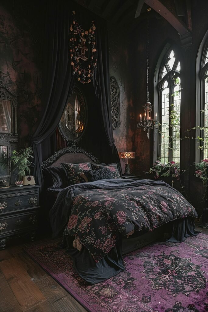 29 Goth Boho Bedroom Ideas to Unleash Your Mysterious Side 17 Contrast Shadows
