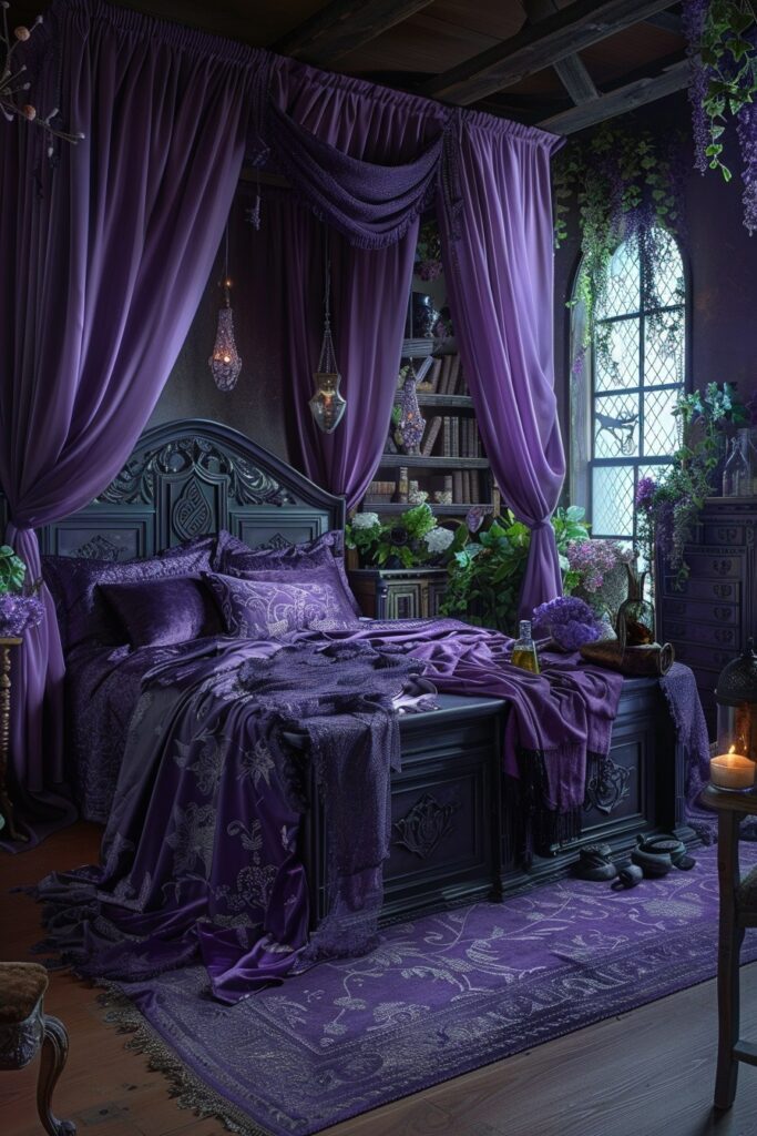 29 Enchanting Purple Witchy Bedroom Ideas to Mystify Your Space 27 Grape Witch's Workshop
