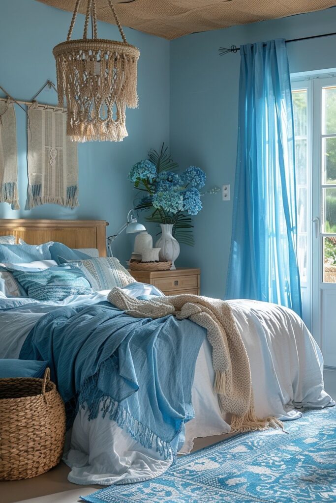 29 Bright Blue Boho Bedroom Ideas for a Vibrant and Eclectic Retreat 14 Aquamarine Calm