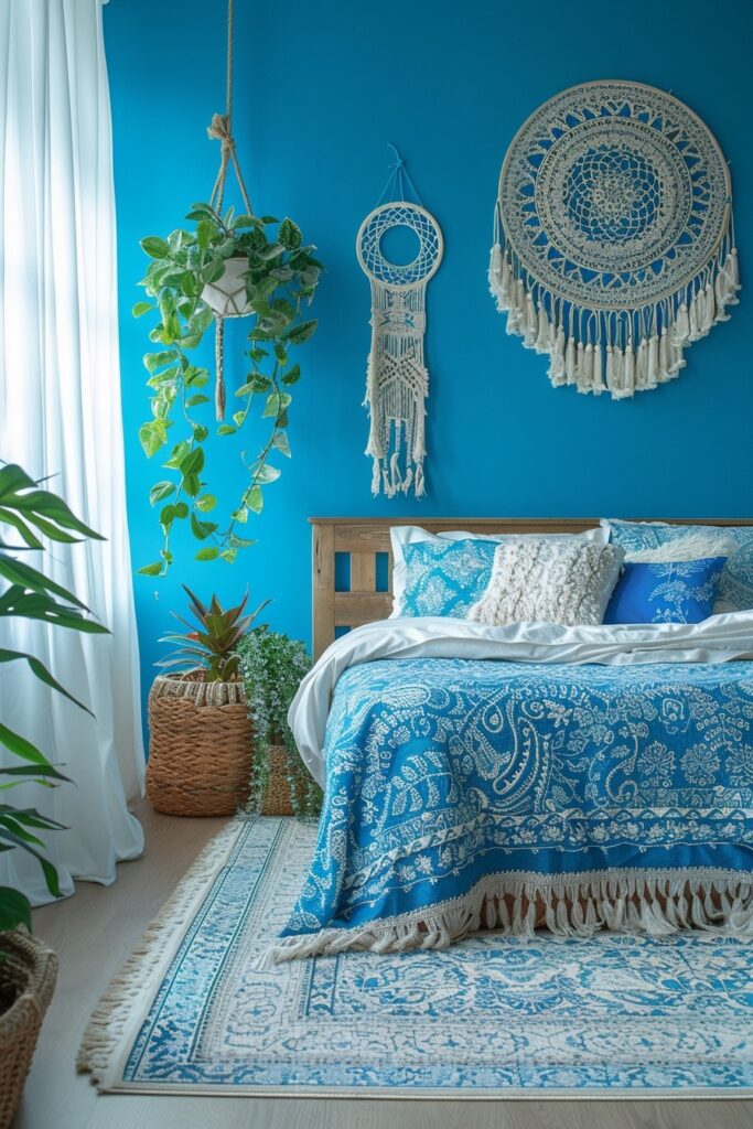 29 Bright Blue Boho Bedroom Ideas for a Vibrant and Eclectic Retreat 1 Azure Dreams
