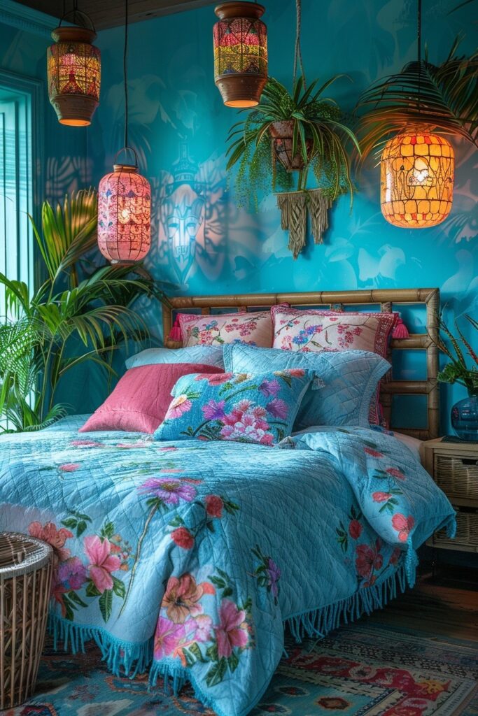 29 Bright Blue Boho Bedroom Ideas for a Vibrant and Eclectic Retreat 9 Blue Lagoon Lounges