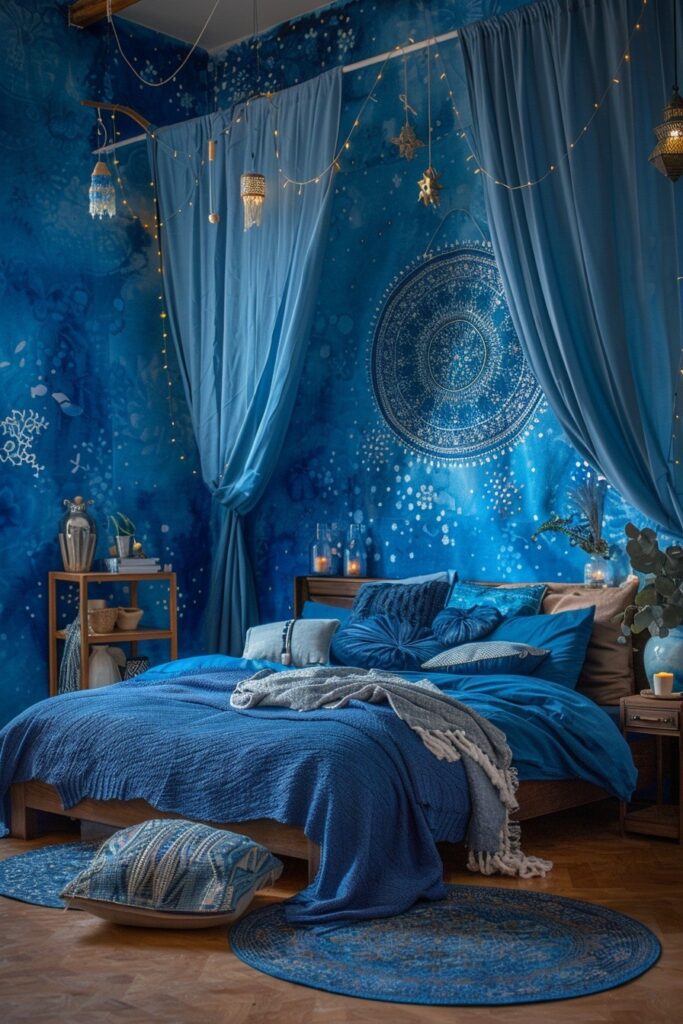 29 Bright Blue Boho Bedroom Ideas for a Vibrant and Eclectic Retreat 19 Blue Mist Mystique