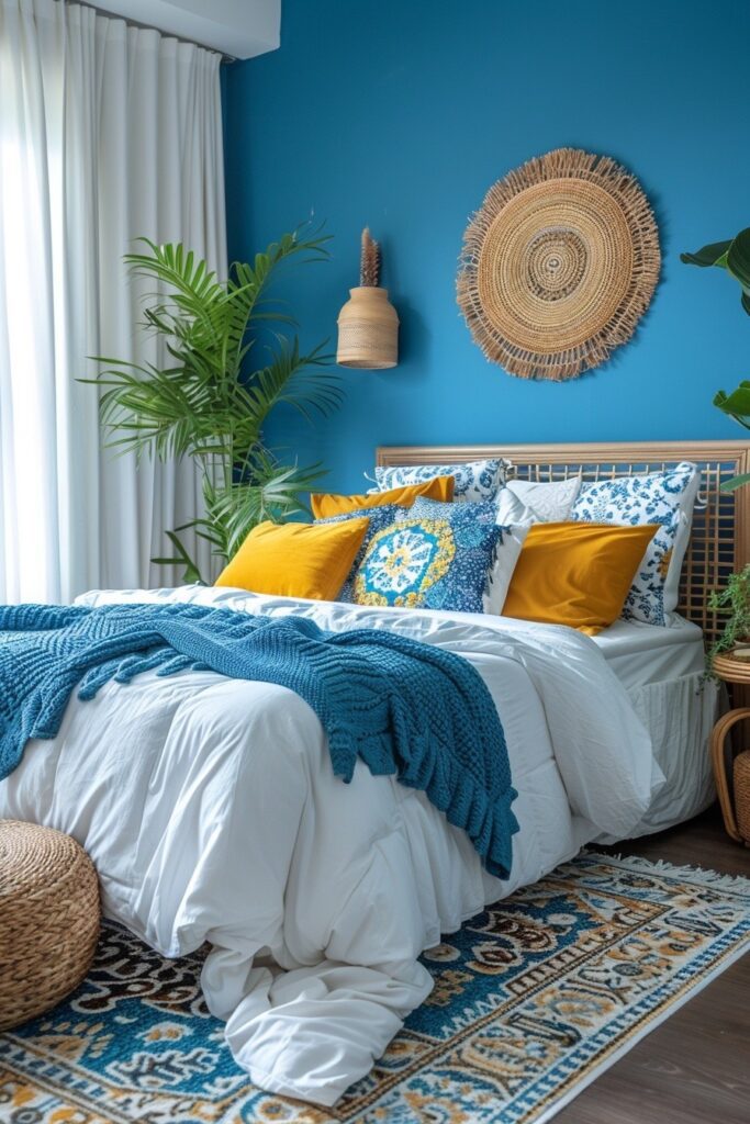 29 Bright Blue Boho Bedroom Ideas for a Vibrant and Eclectic Retreat 21 Capri Blue Charm