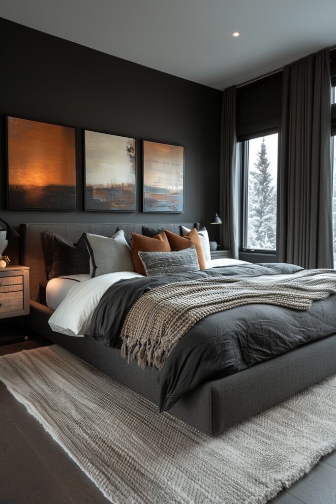 29 Dark Modern Bedroom Ideas for a Sleek and Sophisticated Sleep Space 26 Coal Comfort
