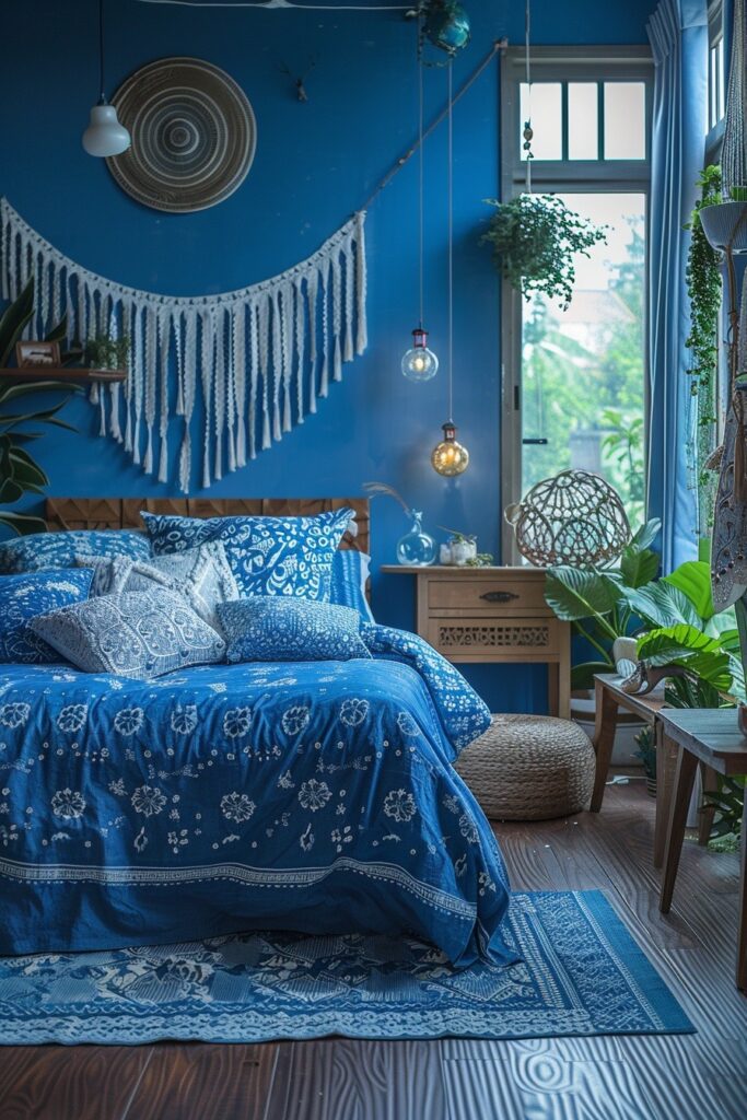 29 Bright Blue Boho Bedroom Ideas for a Vibrant and Eclectic Retreat 16 Denim Delights