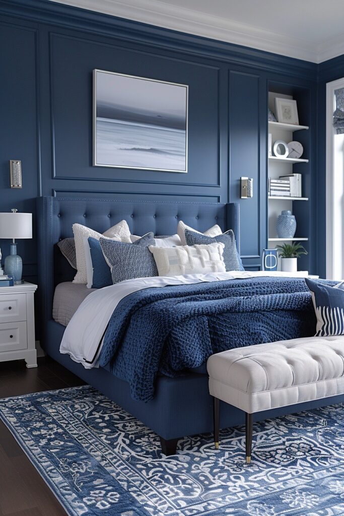 29 Bright Blue Boho Bedroom Ideas for a Vibrant and Eclectic Retreat 11 Navy Nook