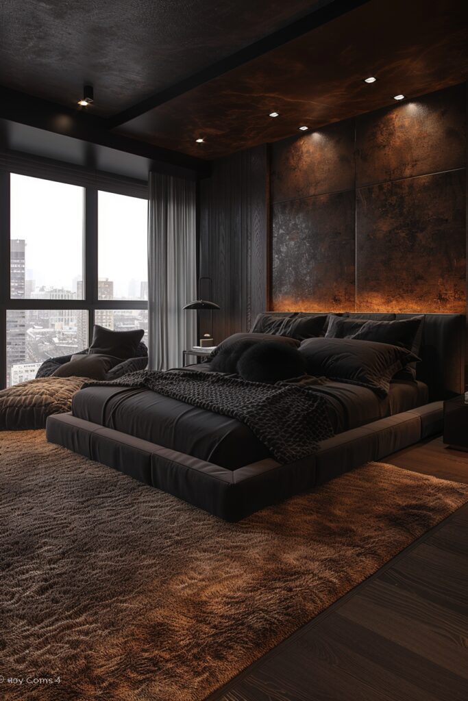 29 Dark Modern Bedroom Ideas for a Sleek and Sophisticated Sleep Space 11 Obsidian Chic