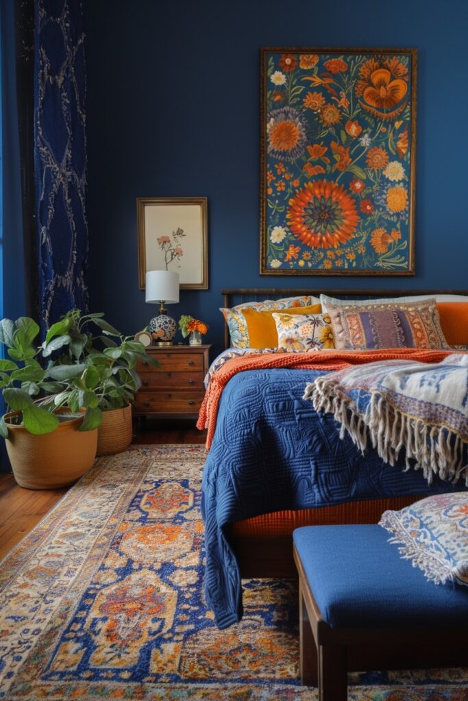 29 Bright Blue Boho Bedroom Ideas for a Vibrant and Eclectic Retreat 23 Prussian Perfection