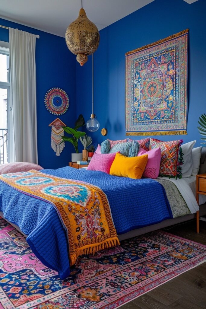 29 Bright Blue Boho Bedroom Ideas for a Vibrant and Eclectic Retreat 26 Sapphire Spark