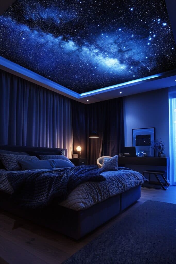 29 Dark Modern Bedroom Ideas for a Sleek and Sophisticated Sleep Space 12 Starry Night