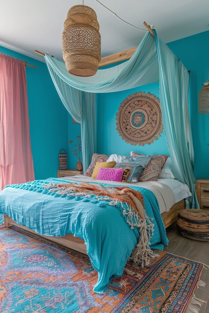 29 Bright Blue Boho Bedroom Ideas for a Vibrant and Eclectic Retreat 3 Turquoise Retreats