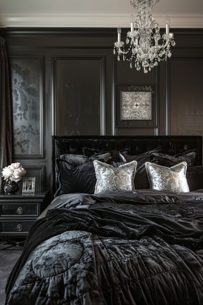 29 Dark Modern Bedroom Ideas for a Sleek and Sophisticated Sleep Space 9 Velvet Night